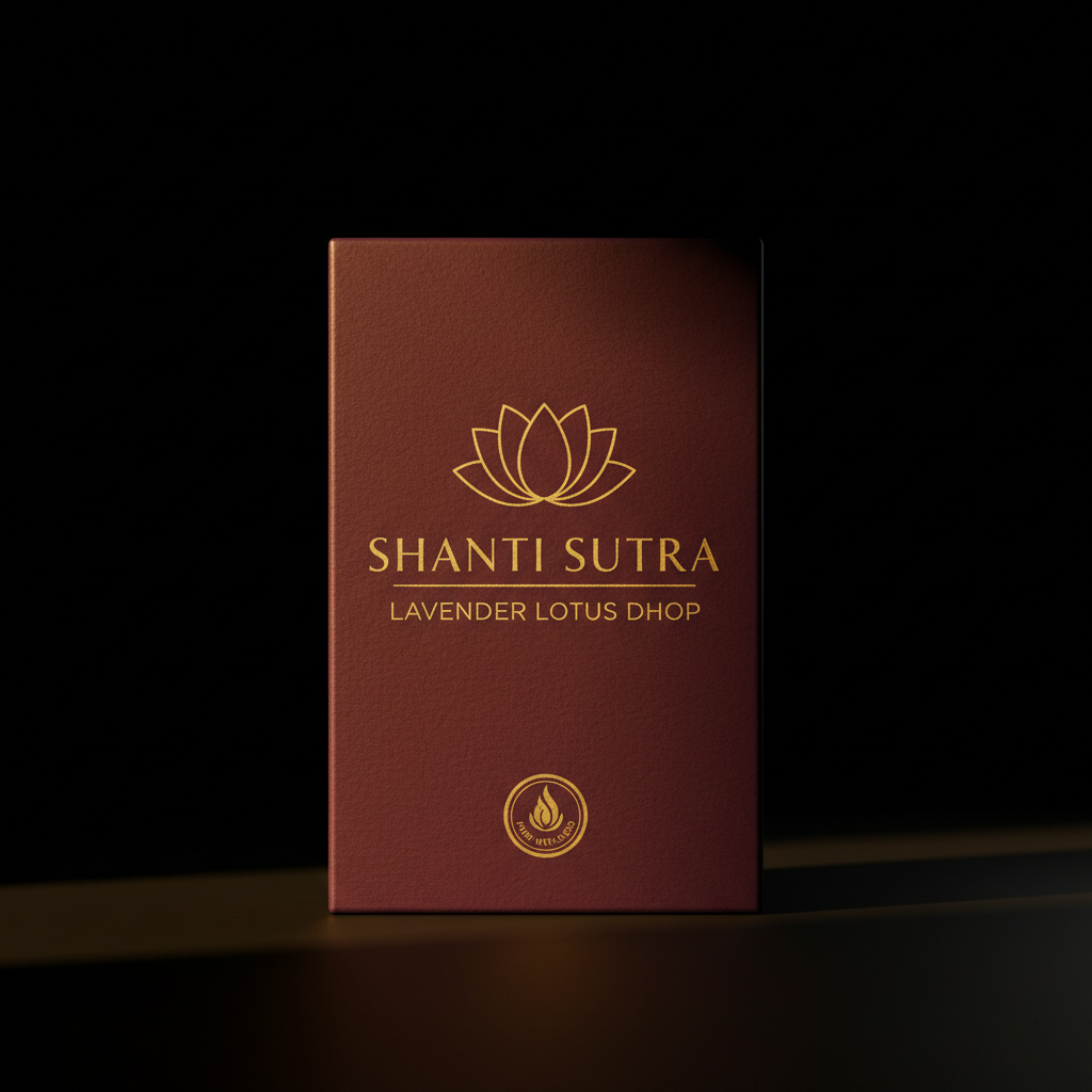 Shanti Sutra lavender lotus dhoop box front view on black background