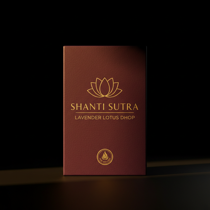 Shanti Sutra lavender lotus dhoop box front view on black background