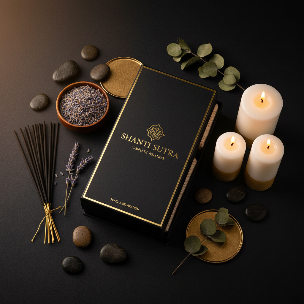 Shanti Sutra complete wellness set with box and candles