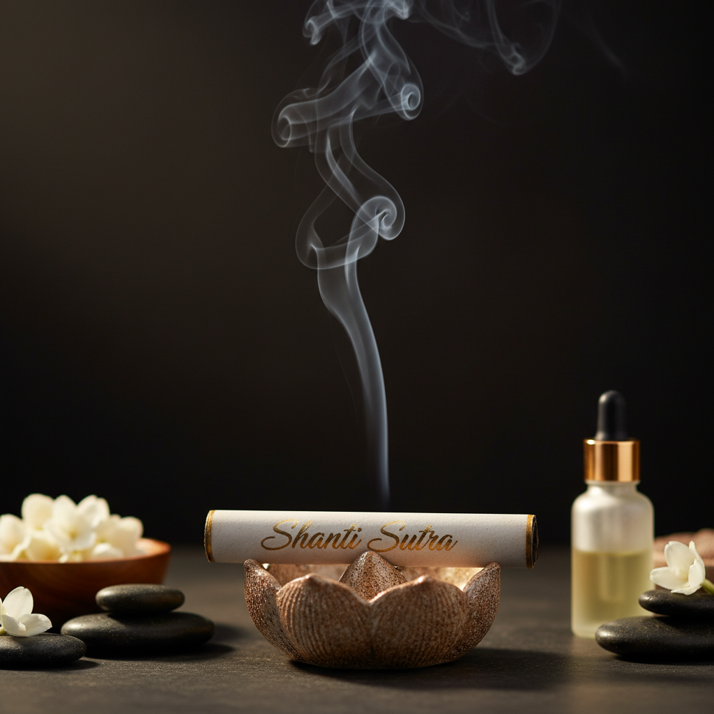 Shanti Sutra in ceramic holder with gentle smoke
