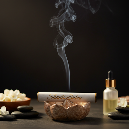 Shanti Sutra in ceramic holder with gentle smoke